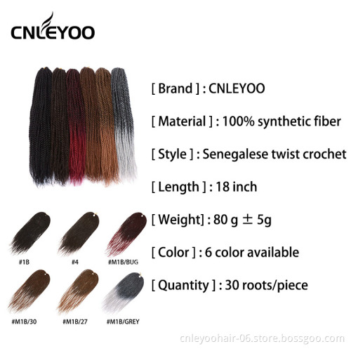 Factory 18" (30 Roots/Bundle) Senegalese Twist Crochet Hair
